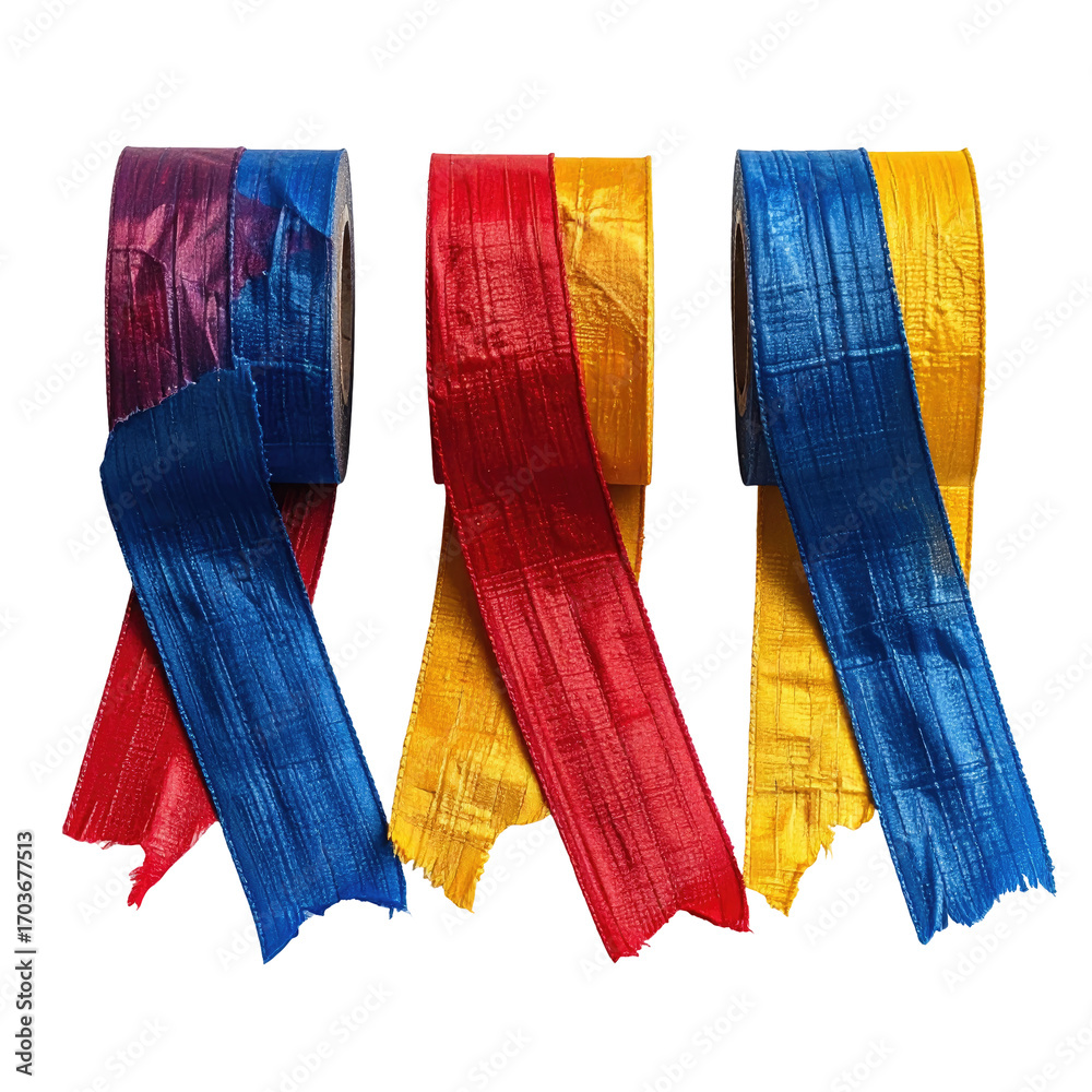 Fototapeta premium Colorful rolls of textured tape, arranged in overlapping ribbons