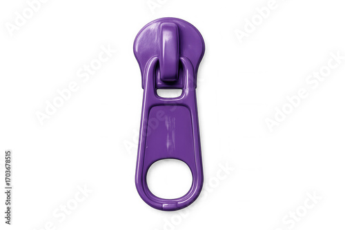Purple zipper puller detail, transparent backdrop highlighting metallic texture and design potential for digital creative work