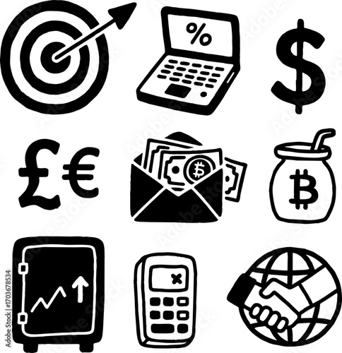 sketch of financial symbols a...