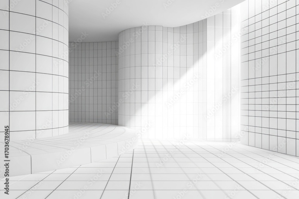 Obraz premium Minimalist interior space with grid pattern tiles