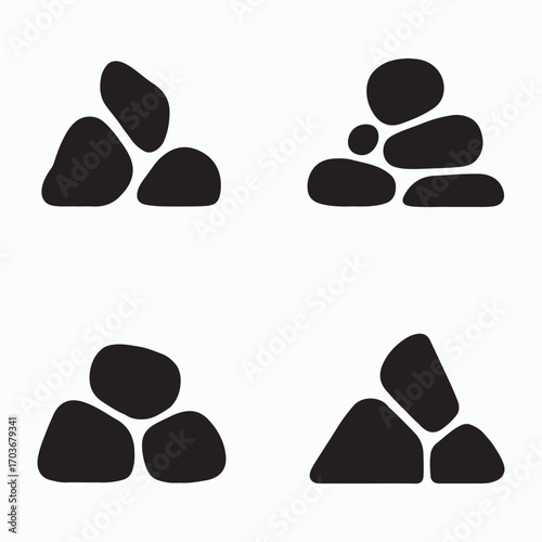 Stone rock pile solid icons set