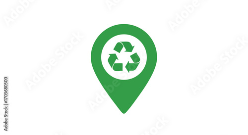 Green map pin icon featuring a recycling symbol, indicating a location for recycling.