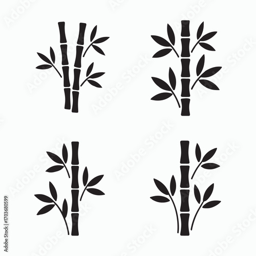 Set of bamboo stalks solid symbols