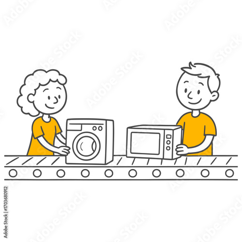 A Snapshot of the Mass Production Process of Electronic Devices Like Microwaves and Washing Machines.