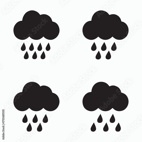 Rain cloud symbols flat solid bundle