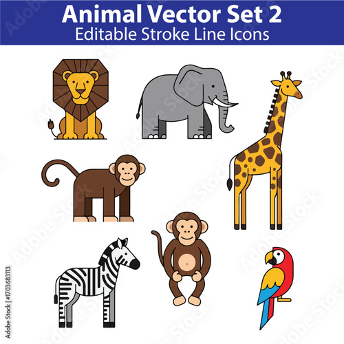 Colored Animal Vectors Set 2 – Wild Creatures, Pets, Birds, and Marine Life Illustration Collection