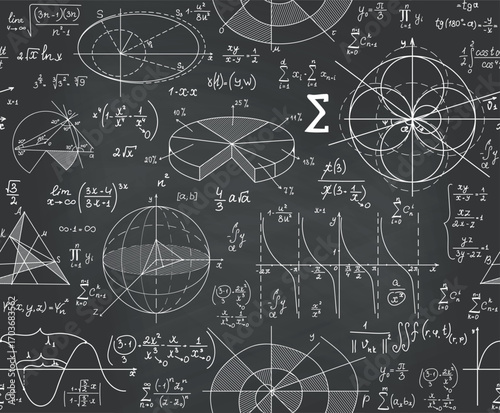 "Back to school" vector seamless pattern with handwritten math and physics formulas and calculations