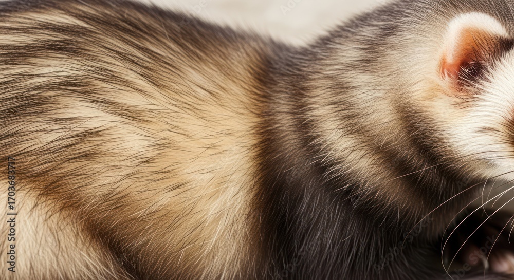 Obraz premium Close-up shot of a cute and fluffy ferret fur pattern