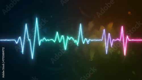 Vibrant Neon Heartbeat Waveform with Colorful Abstract Background