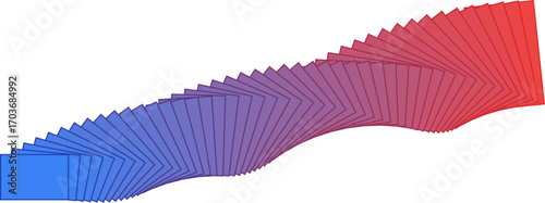 Abstract Shape Blend - A Wavy Flow of Fanning Rectangles in a Blue to Red Gradient on a Light Background