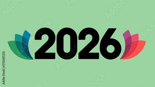 Bright future ahead: the year 2026 illuminated by colorful abstract petals