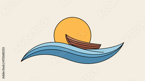 Serene boat glides on gentle waves under a warm, setting sun