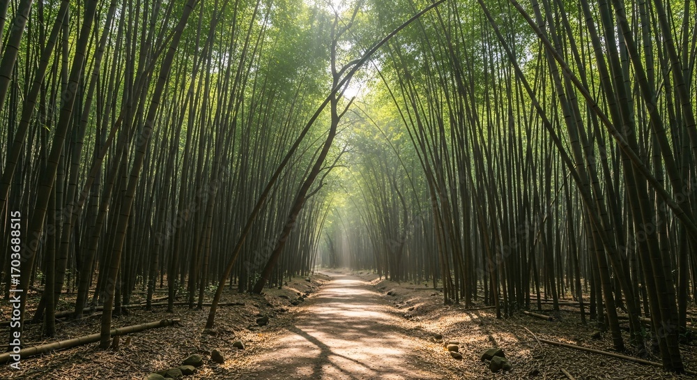 Obraz premium Peaceful Bamboo Forest Path with Sunlight