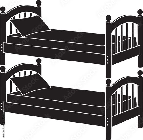 Bunk Bed Silhouette Vector Illustration for Children's Room Designs and Furniture Catalogs