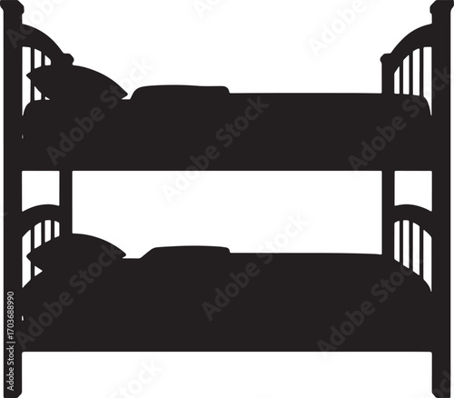 Bunk Bed Silhouette Vector Illustration for Children's Room Designs and Furniture Catalogs