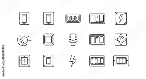 Collection of hand drawn electrical outlet and light switch icons for home and building design concepts vector
