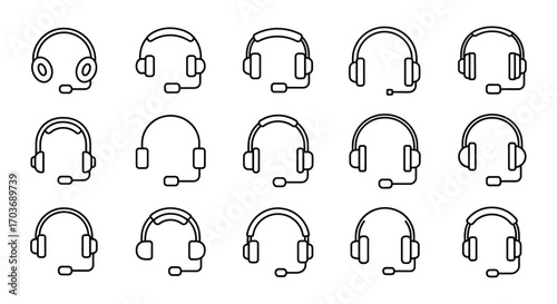Collection of diverse headset icons hand drawn sketch style for communication and support services vector