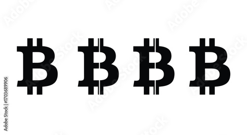 Four black bitcoin logos arranged in a row on a vector