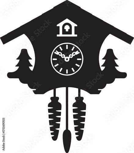 Detailed Silhouette of a Cuckoo Clock with Traditional Design in Vector Illustration
