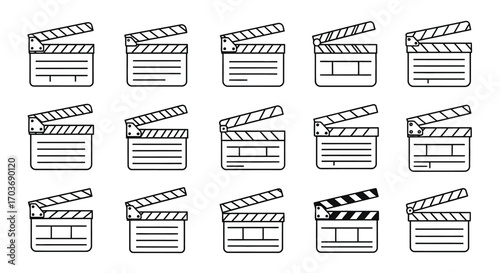 Collection of film clapper boards for movie production and cinema industry visuals vector
