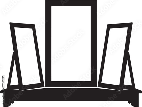Elegant Dressing Table Silhouette with Three Mirrors for Interior Design and Decoration Projects
