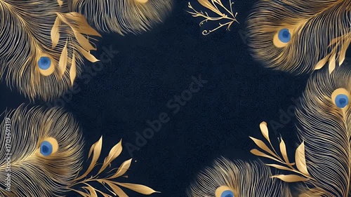 Peacock Feather and Leaf Design on Dark Background