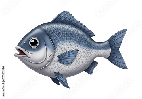 Detailed realistic grey fish isolated on aquatic marine life seafood oceangoing creature water dweller isolated on transparent background