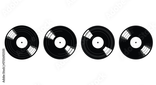 Retro vinyl records collection groovy music audio disc object set display vector