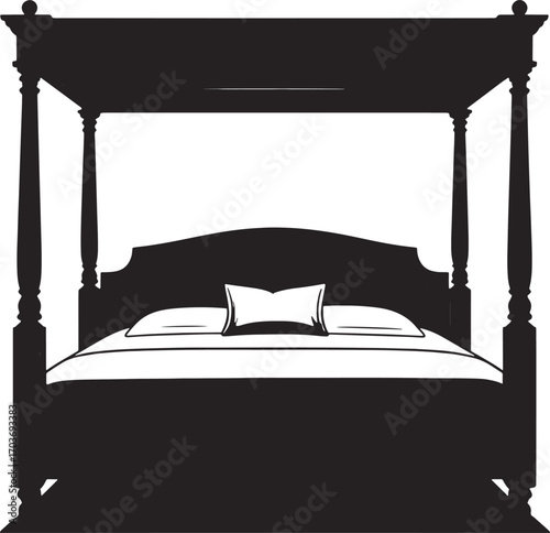 Ornate Canopy Bed Silhouette Vector for Luxurious Bedroom Designs and Interior Decoration