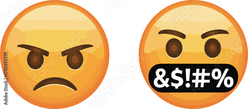 Two angry emoji faces one with censored mouth