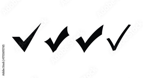 Set of four hand drawn black check mark symbols for approval selection or agreement confirmation vector