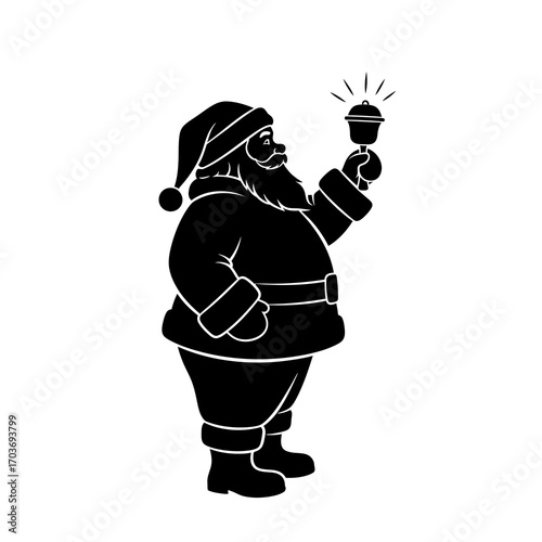Santa claus ringing a bell silhouette isolated on white background