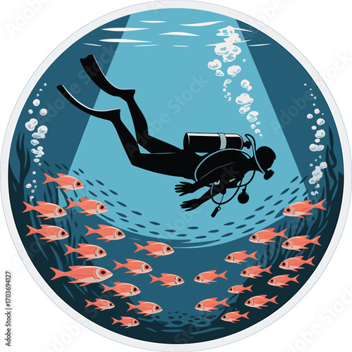 Scuba Diver Silhouette Illustration on Transparent Background for Underwater Adventure