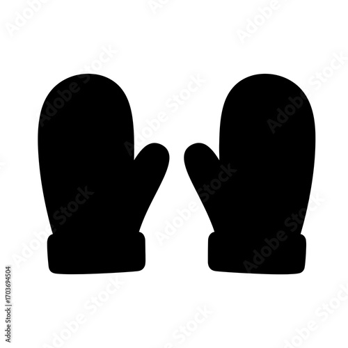 Pair of black mittens silhouette isolated on white background