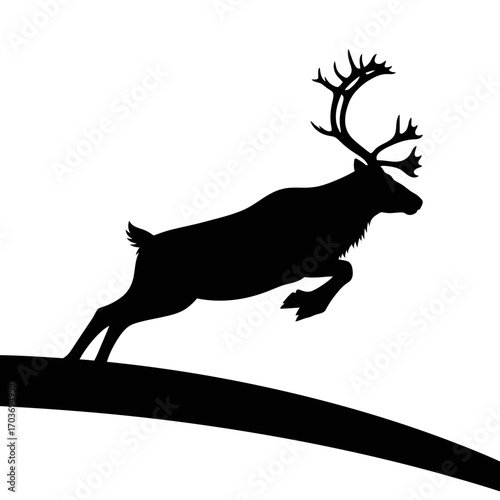 Jumping reindeer silhouette isolated on white background