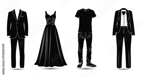 Diverse black fashion outfits arranged for fashionable style showcase vector