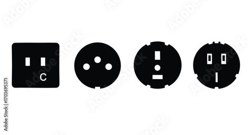 Collection of diverse electrical sockets and plugs representing global power connections and energy access vector