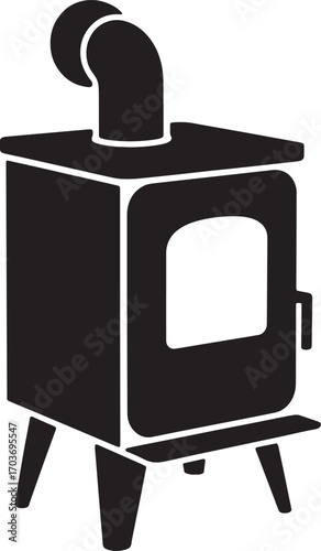 Wood Stove Icon Vector Illustration Fireplace Heater Heating Appliance Black Silhouette Isolated