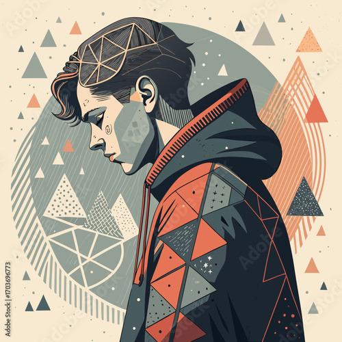 Vector Illustration of Person with Personality Psychological Disorder and Mental Health Awareness Concept