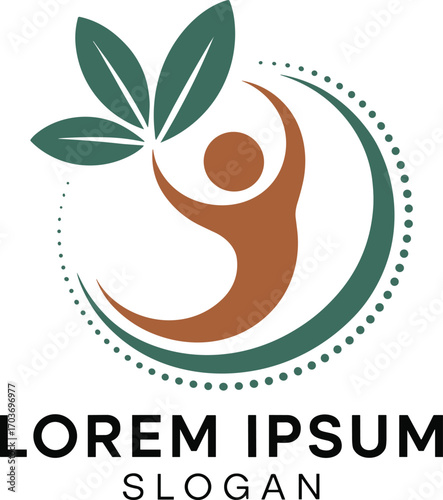 Abstract Wellness Logo Brown Green Leaves Person Silhouette Circular Design health