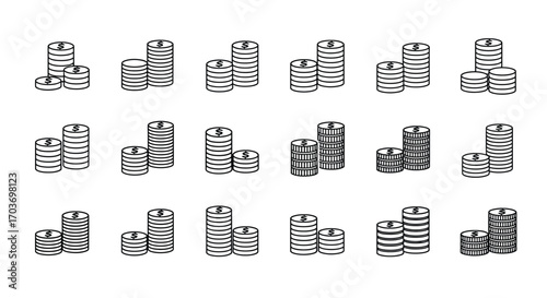 Various stacks of metallic coins representing financial growth and investment opportunities vector
