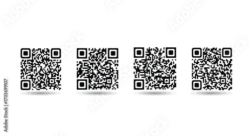 Four distinct qr codes displayed side-by-side for scanning and digital information access vector