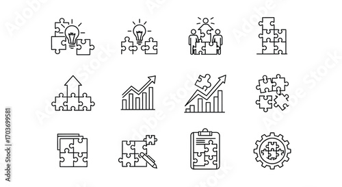 Collection of business and finance icons representing growth strategy and project management vector