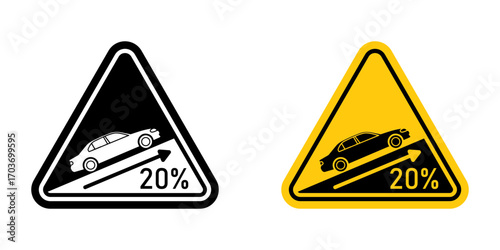 Steep slope ahead signs vector illustration for ui