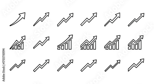 Hand drawn growth arrow icons set representing business progress and financial data trends vector
