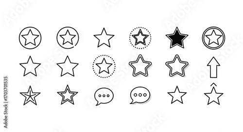 Collection of hand drawn star icons and speech bubbles for rating and feedback vector