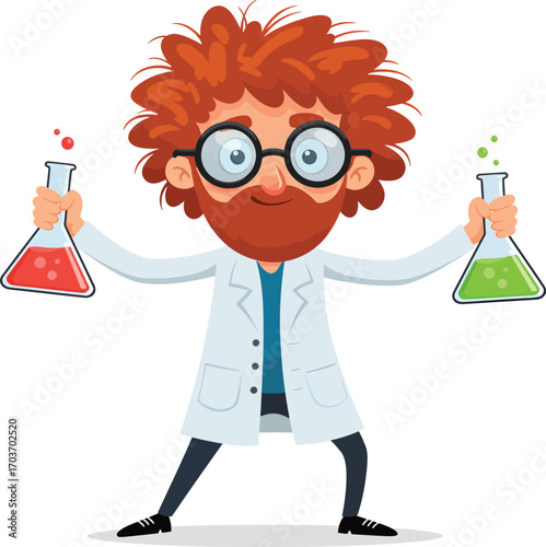 Mad Scientist Holding Test Tubes	