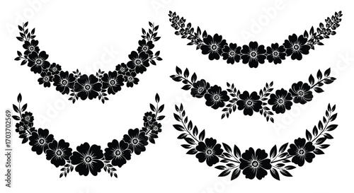 Elegant black floral garlands decorative flourishes for classic designs and celebrations vector