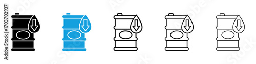 Crude oil barrel price falling down icons vector illustration for ui