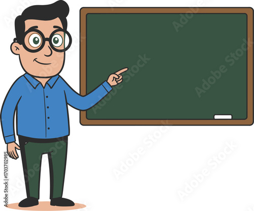 Man Pointing To Green Blackboard Illustration	